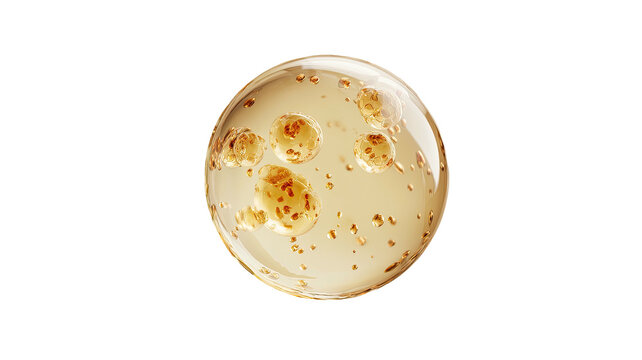 Translucent orb contains amber elements, floating on a black background - Powered by Adobe