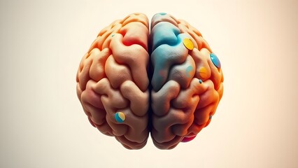 hemispheres. Illustration of a human brain divided into emotional and logical hemispheres with abstract elements. STEM education sheets.