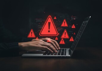 Cybersecurity Threat Alert Warning System Concept with Digital Danger Icons