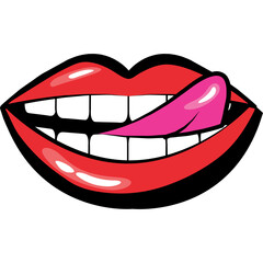 Glossy Red Lips With Pink Tongue Licking Lips Expressing Desire And Temptation Isolated On Transparent Background