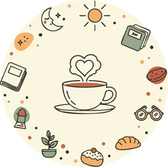 Cozy morning routine with a warm cup of coffee, a good book, and gentle sunlight, embodying a peaceful lifestyle