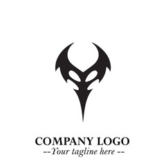 Head of Vampire Logo Symbol in Black on the White Background with Gothic Horror Vector Design