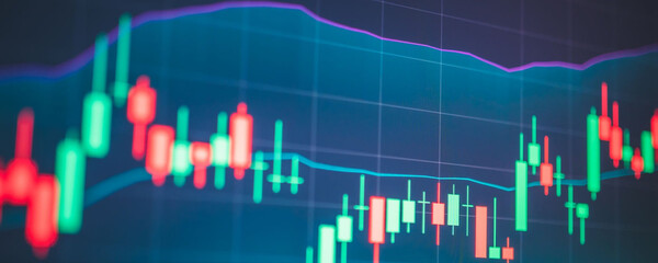 Financial market data and trading graph with candlestick charts and indicators