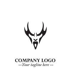 Head of Vampire Logo Symbol in Black on the White Background with Gothic Horror Vector Design