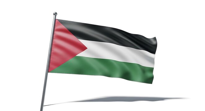 Palestinian flag waving proudly on a pole on white background. - Powered by Adobe