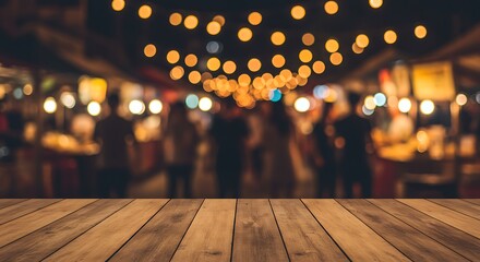 A Busy Night Market Scene With Blurred People and Lights Overhead