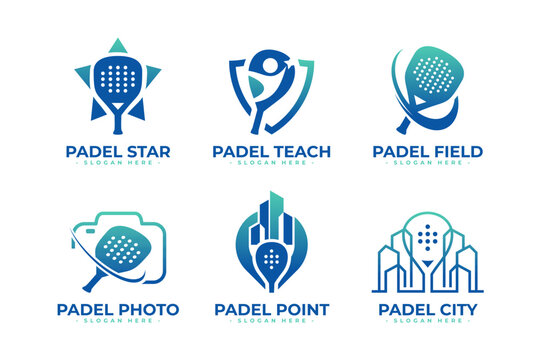 Set of Padel logo design template. Isolated vector icon of sport padel on white background for poster, banner and flyer.