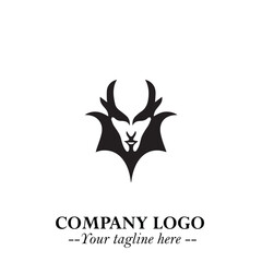 Head of Vampire Logo Symbol in Black on the White Background with Gothic Horror Vector Design