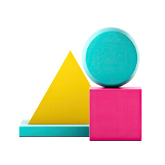 Vibrant geometric shapes circle, triangle, cube, base, solid hues