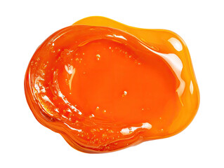 Shiny, glossy, orange liquid droplet isolated on a black background