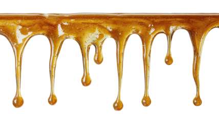 Golden syrup dripping down, creating a viscous, sweet texture