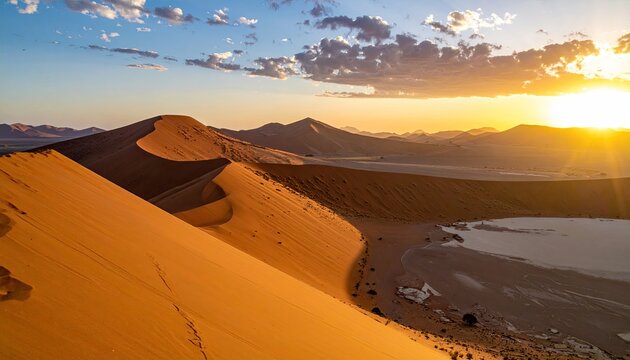 Desert dune sunset, shadows & dry lake bed - Powered by Adobe