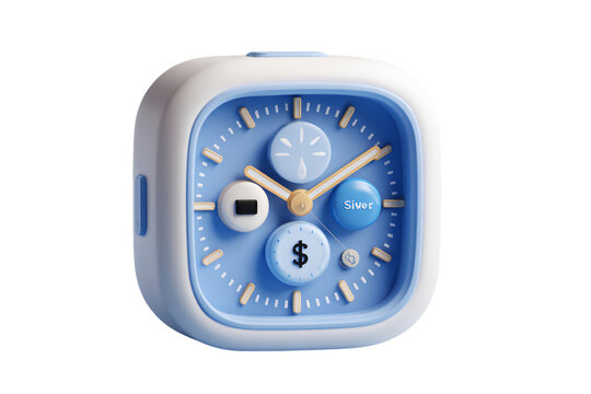 Modern stylized smart clock with finance and weather icons, time management concept - Powered by Adobe