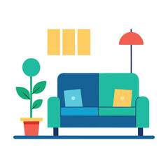 Contemporary living room interior design with modern sofa, furniture, chair, table, and lamp decoration set for a house or apartment