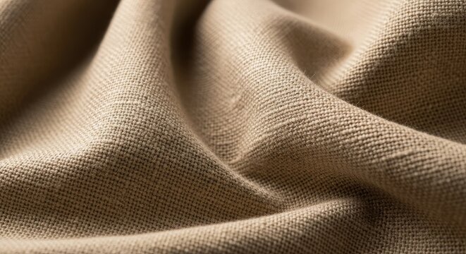 Close up shot of a beige fabric texture with visible woven patterns
