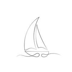 Nautical Illustration of Sailboat and Ocean Waves