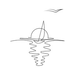 Sunset Line Art Minimalist Ocean Horizon Illustration