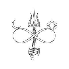 Fototapeta premium shiva symbols vector illustration, trishul, damaru, infinity, sun, and moon outline
