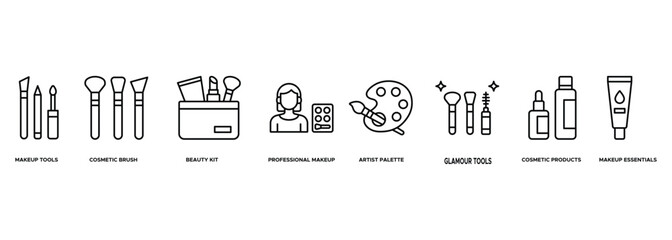 Banner Makeup Artist Tools icon. Makeup Tools, Cosmetic Brush, Beauty Kit, Professional Makeup, Artist Palette, Glamour Tools, Cosmetic Products, Makeup Essentials