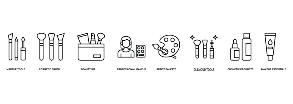 Banner Makeup Artist Tools icon. Makeup Tools, Cosmetic Brush, Beauty Kit, Professional Makeup, Artist Palette, Glamour Tools, Cosmetic Products, Makeup Essentials