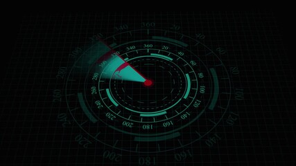 Futuristic Radar Display with Red Scanning Beam and Green Compass on Grid technology science. Animated radar interface with red beam and green compass on grid produces striking futuristic technology . - Powered by Adobe