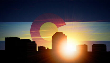 Colorado Springs Skyline Silhouette with Colorado Flag