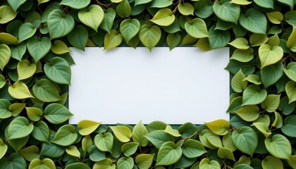 Fototapeta premium Fresh Green Leaves Frame with Empty Blank Space for Text or Design in Natural Botanical Setting