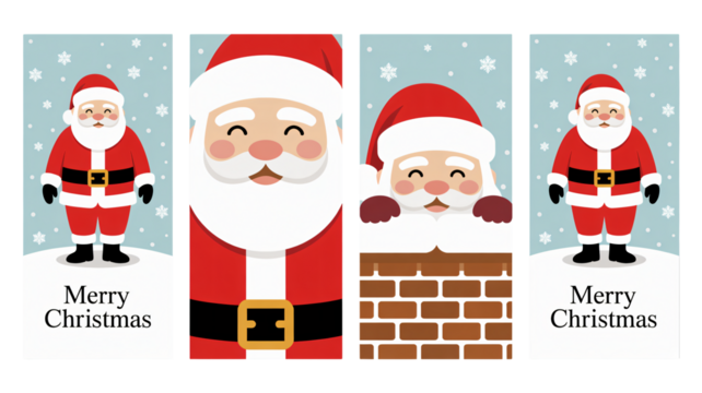 Festive Santa Claus characters wishing Merry Christmas, joyous holiday season