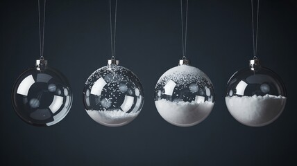 Elegant glass Christmas ornaments filled with snow for festive holiday displays