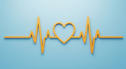 Vibrant Orange Pulse Trace on Blue Background, Concept for Cardiology and Emergency Medical Services