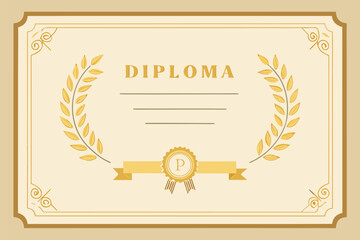 Formal diploma certificate design featuring gold laurel wreath, decorative border, and central seal. Perfect for graduation, academic awards, recognition, education materials, catalogs, and prints.