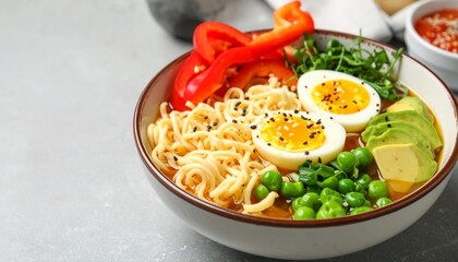 Tasty Ramen With Cooked Noodles And Fresh Vegetables In Bowl