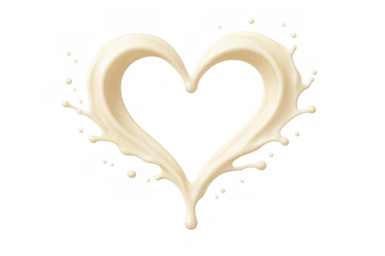 Milk splash forming a heart shape expressing love for dairy products and healthy lifestyle on transparent background