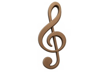 Standing gold treble clef symbol representing music, sound, melody, and artistic composition on a transparent background