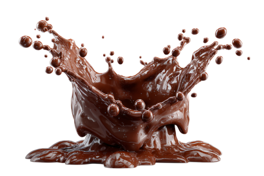 Chocolate splash on a black backdrop on transparent background
