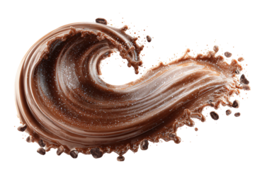 Chocolate swirl with coffee beans art on transparent background