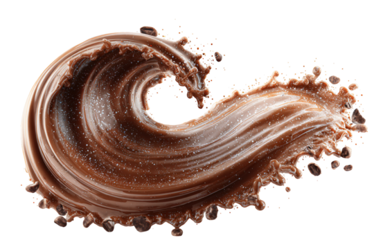 Chocolate swirl with coffee beans art on transparent background
