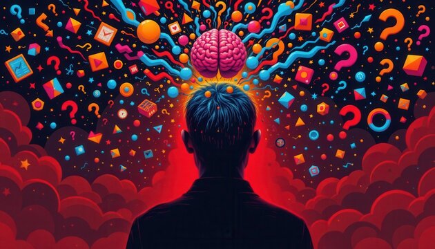 Artistic Representation of Creativity and Knowledge Emerging from a Human Mind in Vibrant Colors and Shapes