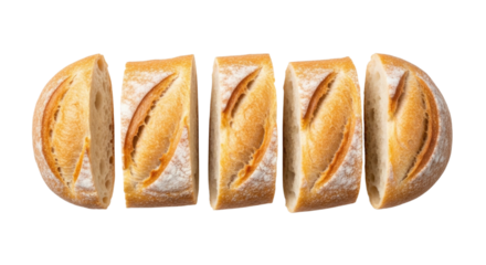 Five slices of french bread transparent background cutout png