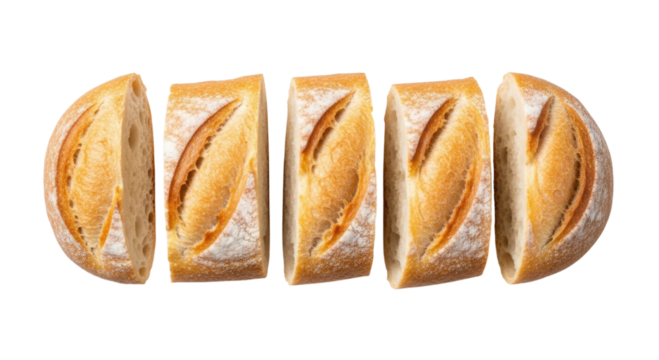 Five slices of french bread transparent background cutout png