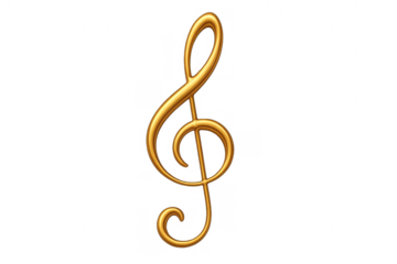 Golden treble clef musical symbol representing harmony, melody, and rhythm, ideal for classical music concepts on transparent background