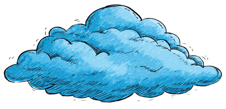 Cartoon vector illustration of fluffy blue cloud, showcasing whimsical and playful design. cloud features soft curves and textured appearance, evoking sense of lightness and creativity