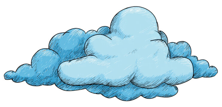 Cartoon vector illustration of fluffy cloud, featuring soft blue tones and whimsical design. cloud appears light and airy, evoking sense of calm and tranquility