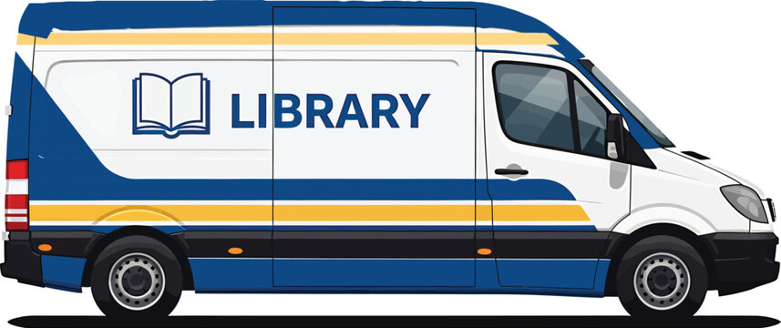 Mobile library van delivering knowledge and community resources, ideal for education campaigns and promoting literacy, showcasing access and outreach in a modern and vibrant design