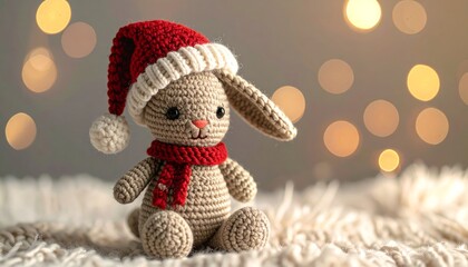 Crochet Rabbit Doll Wearing Santa Hat