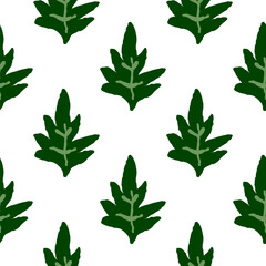 Green leaf pattern on white background, modern botanical textile design