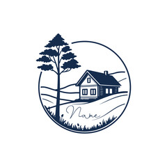 Charming cabin logo design with minimalist style, ideal for real estate or vacation rentals, perfect for branding & marketing materials