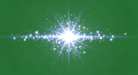 A bright, sparkling light burst with glowing particles radiating outwards on a green screen background.