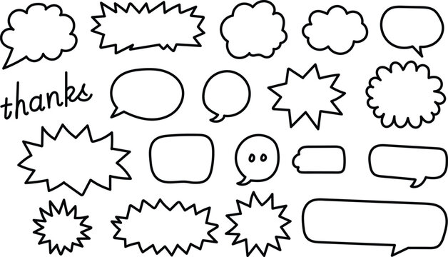 Creative hand drawn speech bubbles and thanks word art for design use