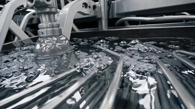 detailed 4k industrial footage anodizing process where metal components undergo electrolytic passivation enhancing durability texture clean modern factory